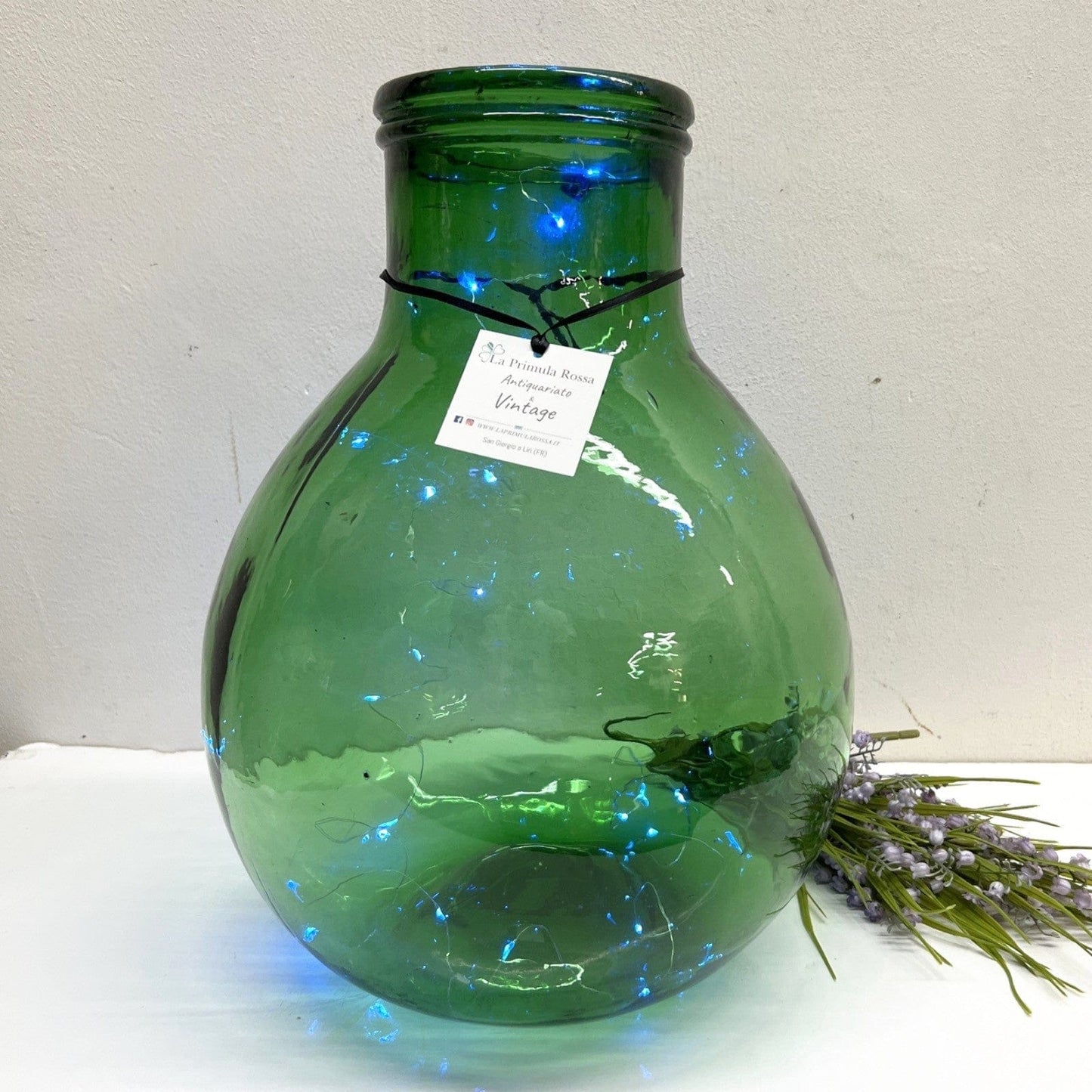 Damigiana in vetro verde bocca larga vecchio boccione Bottiglione Vintage Luci Categoria Vetri e Cristalli