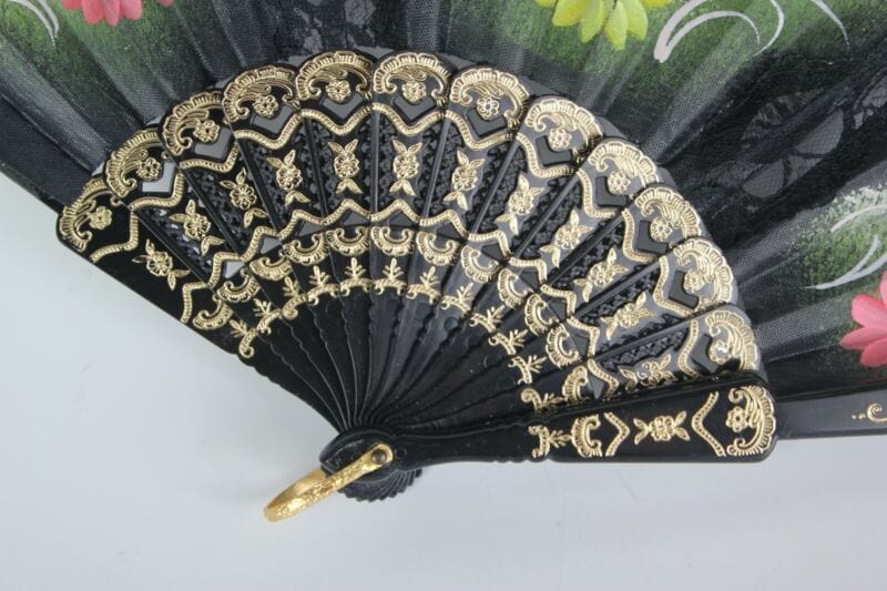 Elegante Ventaglio vintage in stoffa nero e merletto pizzo per signora ricamato Categoria Ventagli