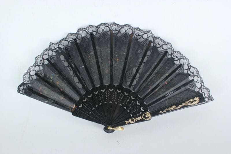 Elegante Ventaglio vintage in stoffa nero e merletto pizzo per signora ricamato Categoria  Ventagli
