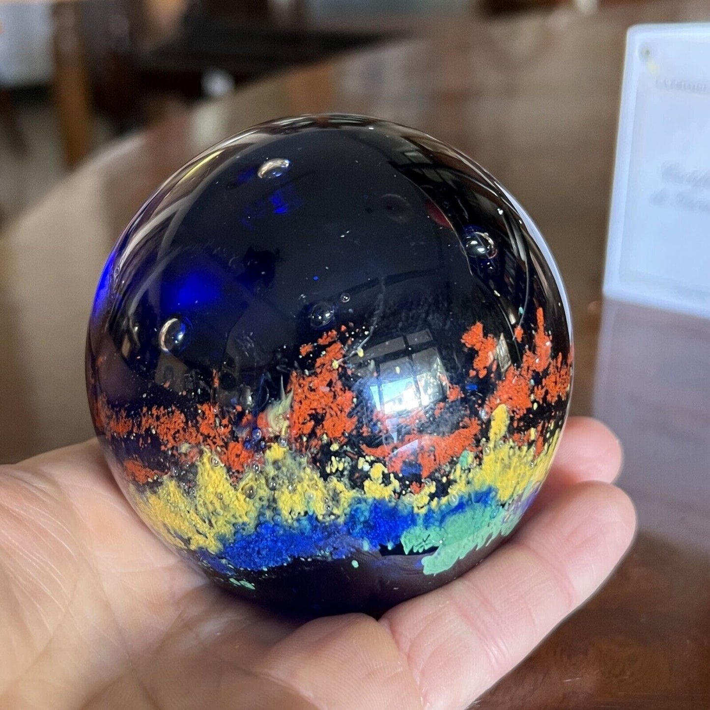 Fermacarte Vintage in vetro Blu cobalto sfera da scrivania Palla anni '70 Categoria Accessori scrivania e ufficio