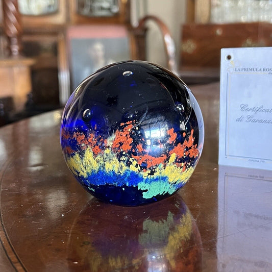 Fermacarte Vintage in vetro Blu cobalto sfera da scrivania Palla anni '70 Categoria Accessori scrivania e ufficio
