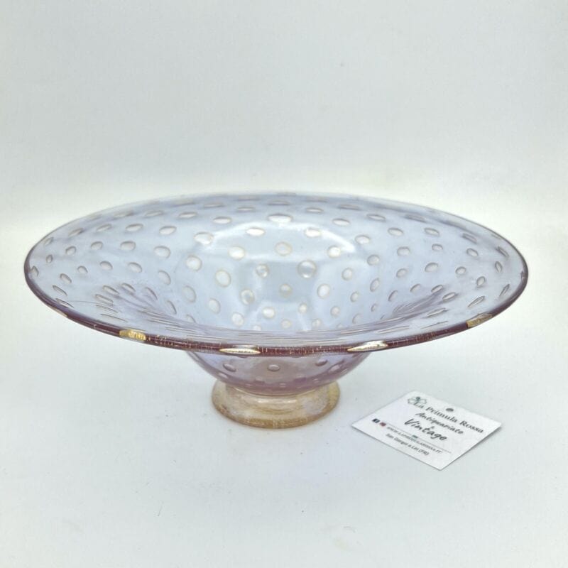 Fruttiera centrotavola In Vetro di Murano Ciotola Alzata Vintage con bolle e oro Categoria  Vetri e Cristalli