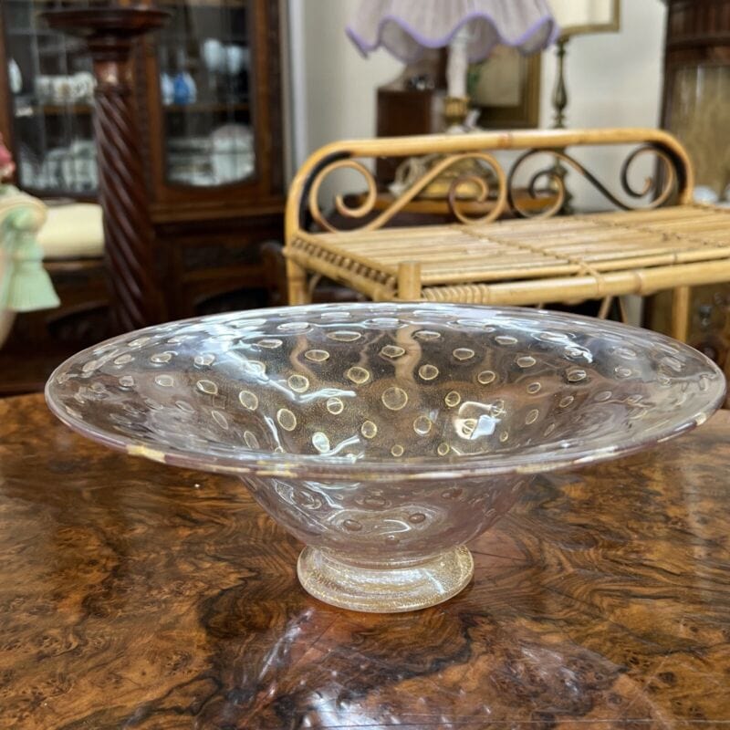 Fruttiera centrotavola In Vetro di Murano Ciotola Alzata Vintage con bolle e oro Categoria  Vetri e Cristalli