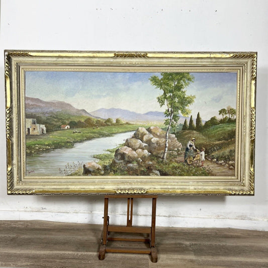 Grande Quadro stile antico dipinto a ad olio su tela Paesaggio bucolico agreste Categoria Quadri