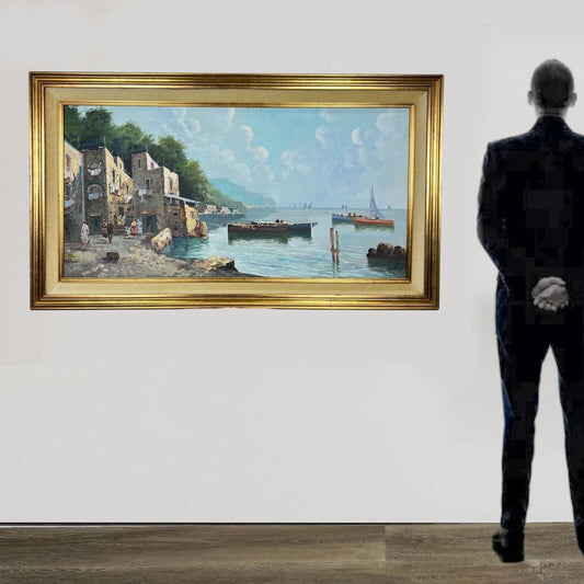 Grande Quadro stile antico dipinto a ad olio su tela paesaggio Marina epoca 900 Categoria Quadri