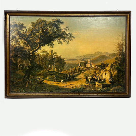 Grande Quadro stile antico dipinto olio stampa su tela Veduta della Cava Palizzi Categoria Quadri