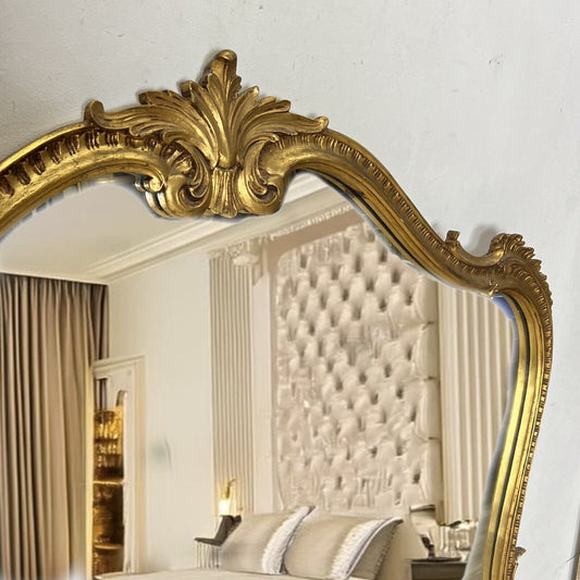 Grande Specchiera specchio antico dorato con cornice in legno e oro cimasa retrò Categoria Specchi e Cornici