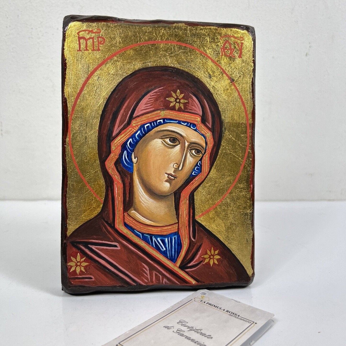 Icona antica bizantina religiosa sacra in legno Tavola Madonna dipinta a mano Categoria Oggetti sacri - rosari