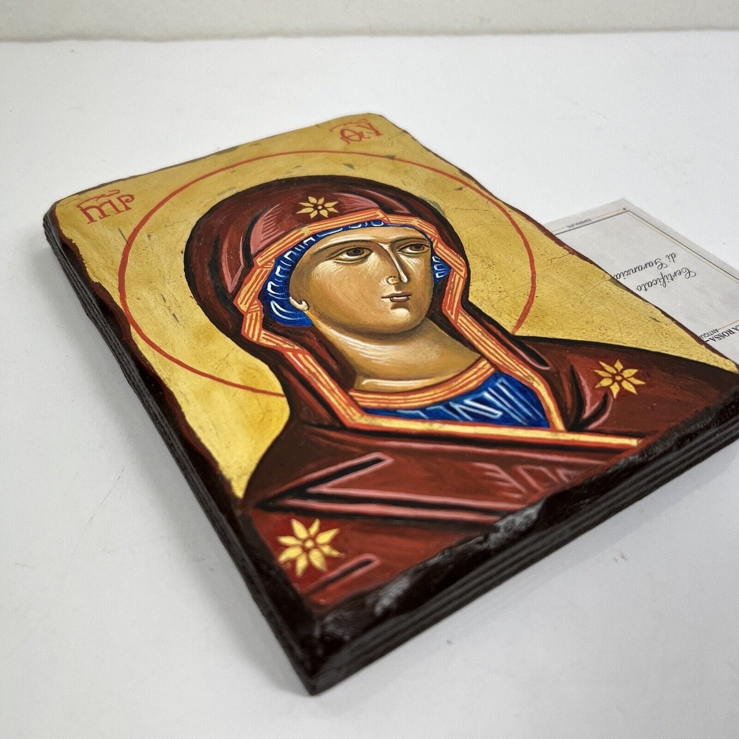 Icona antica bizantina religiosa sacra in legno Tavola Madonna dipinta a mano Categoria Oggetti sacri - rosari
