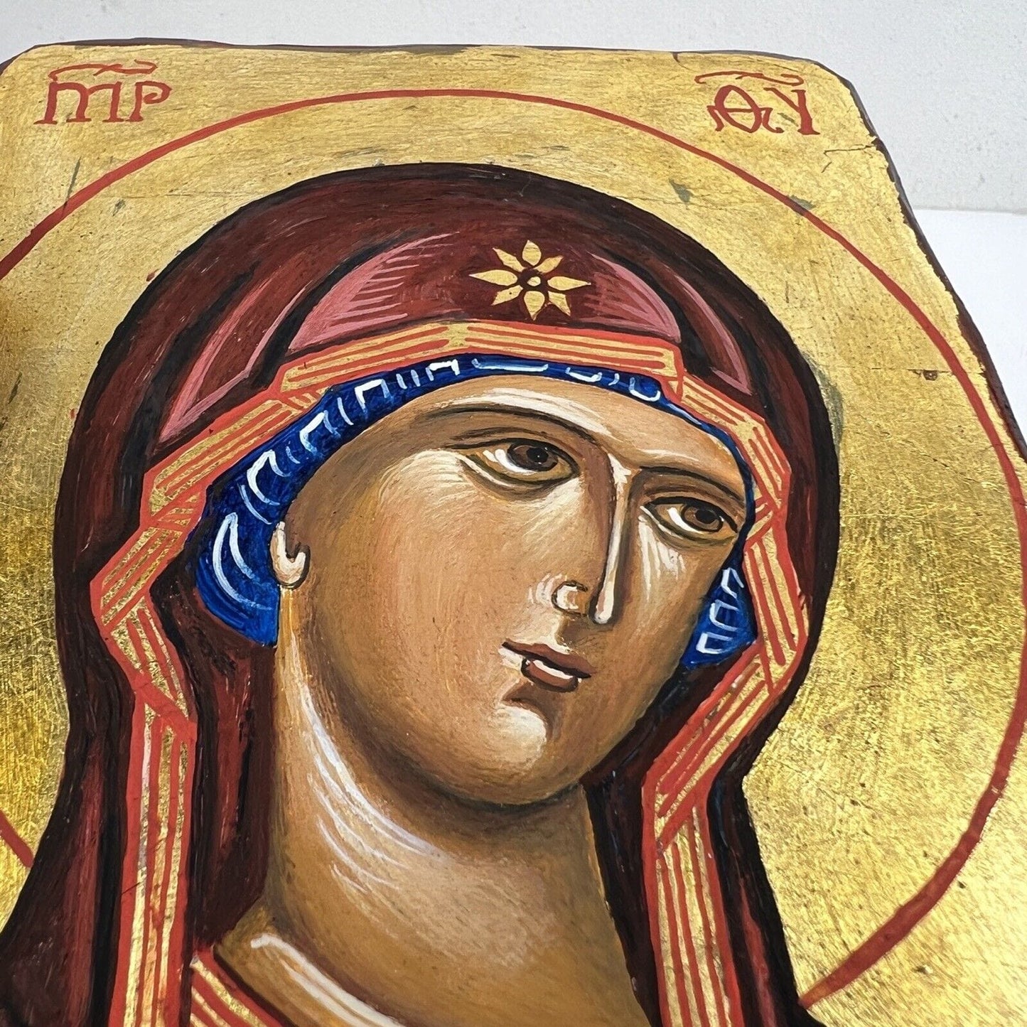 Icona antica bizantina religiosa sacra in legno Tavola Madonna dipinta a mano Categoria Oggetti sacri - rosari