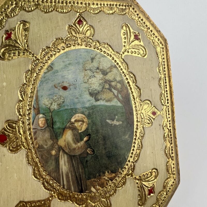 Icona antica Placca religiosa sacra in legno dorato San Francesco d'Assisi 900 Categoria  Oggetti sacri - rosari