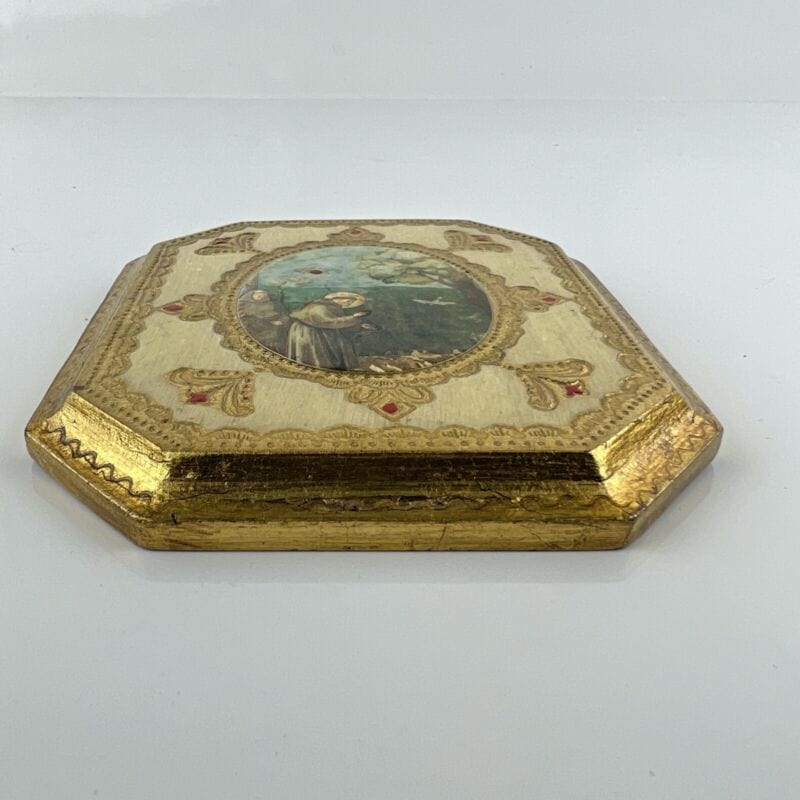 Icona antica Placca religiosa sacra in legno dorato San Francesco d'Assisi 900 Categoria  Oggetti sacri - rosari