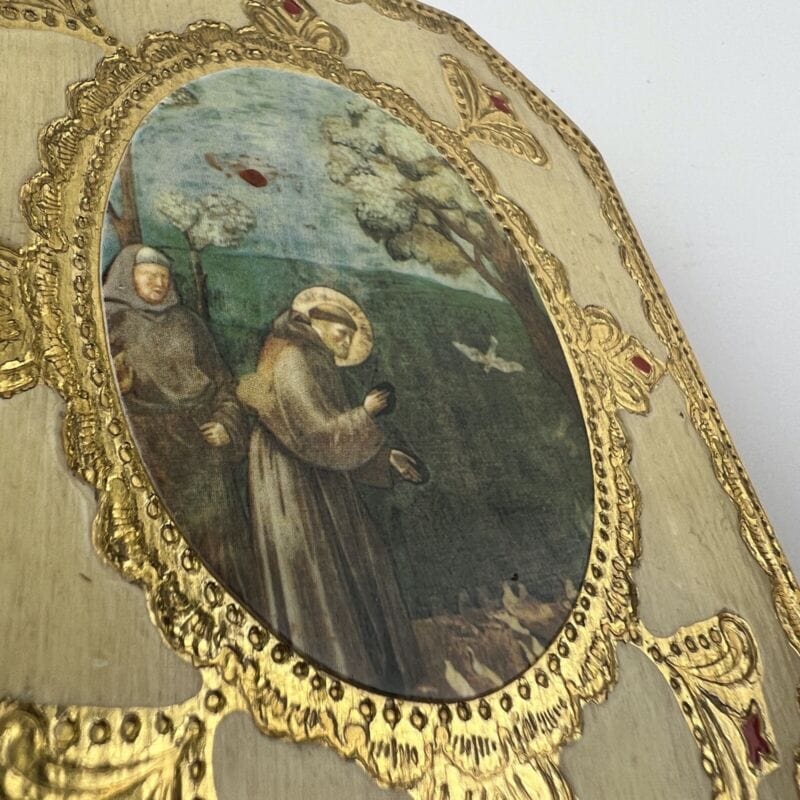 Icona antica Placca religiosa sacra in legno dorato San Francesco d'Assisi 900 Categoria  Oggetti sacri - rosari