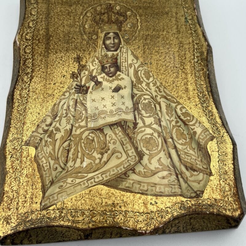 Icona Antica Religiosa Madonna Nera di Tindari con bambino tavola in legno oro Categoria Oggetti sacri - rosari