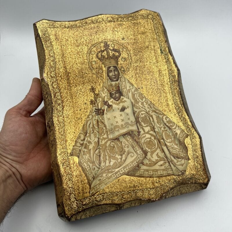 Icona Antica Religiosa Madonna Nera di Tindari con bambino tavola in legno oro Categoria Oggetti sacri - rosari