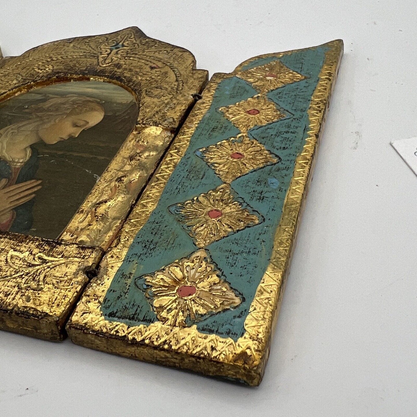 Icona antica religiosa sacra in legno dorato libro madonna delle rocce trittico Categoria Oggetti sacri - rosari