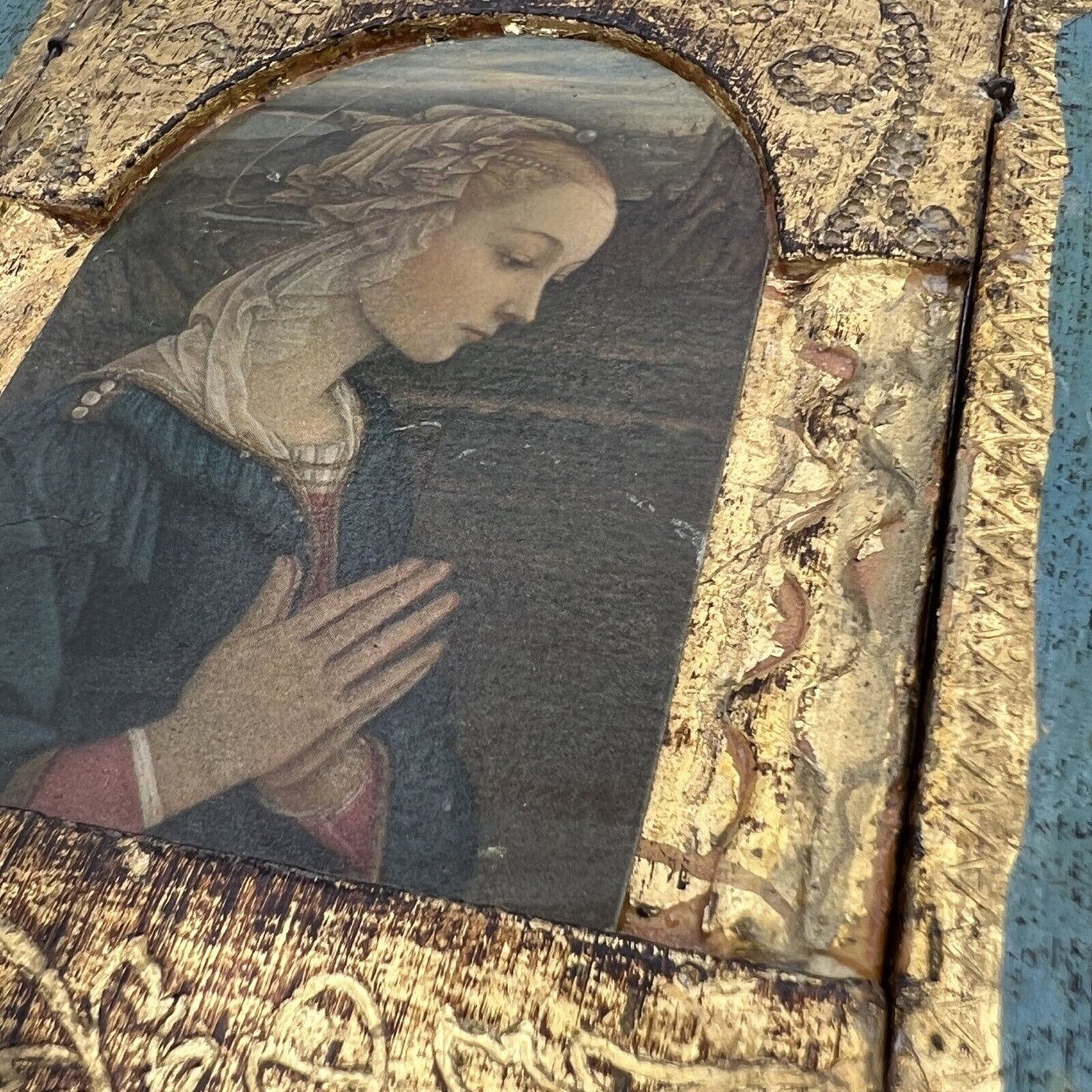 Icona antica religiosa sacra in legno dorato libro madonna delle rocce trittico Categoria Oggetti sacri - rosari