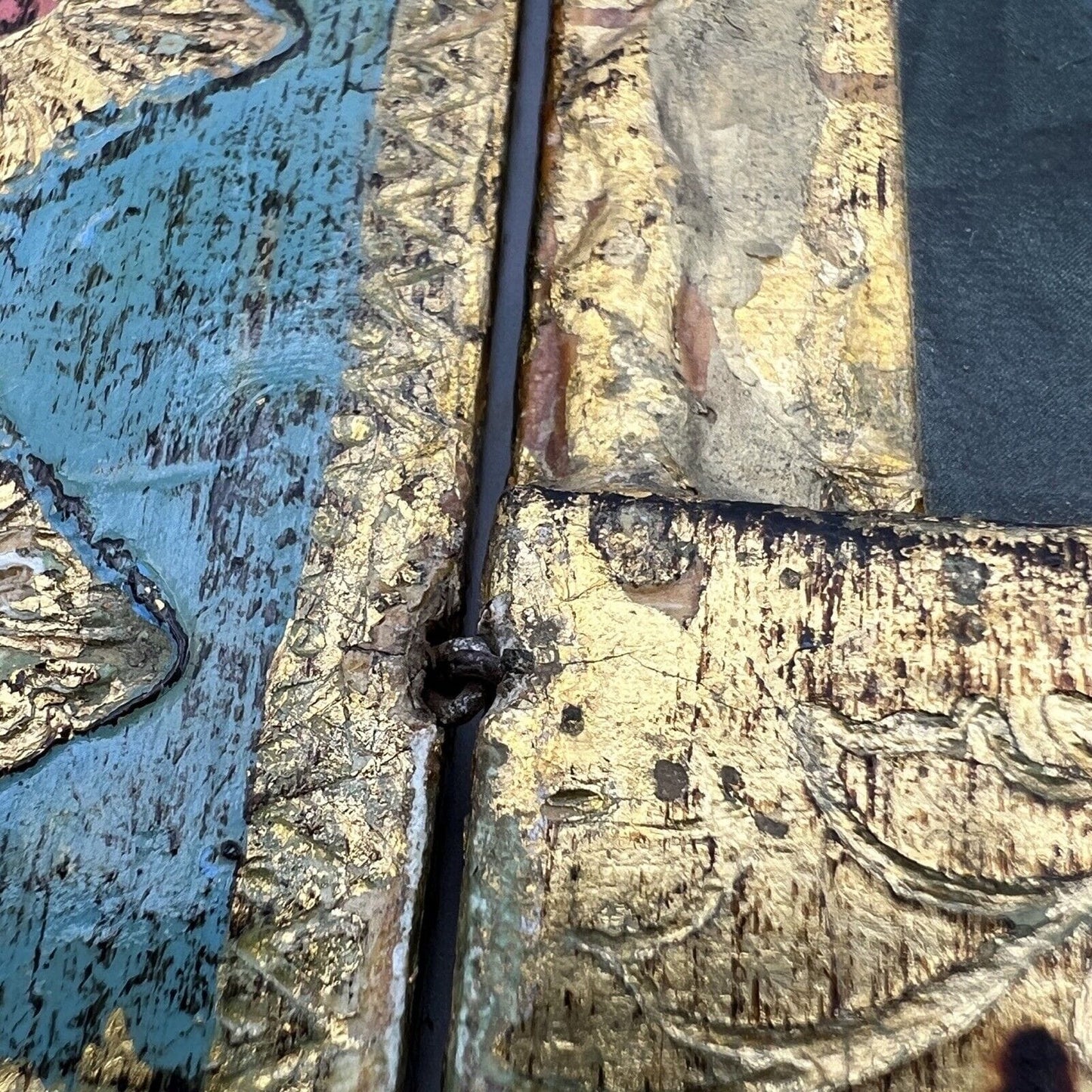 Icona antica religiosa sacra in legno dorato libro madonna delle rocce trittico Categoria Oggetti sacri - rosari