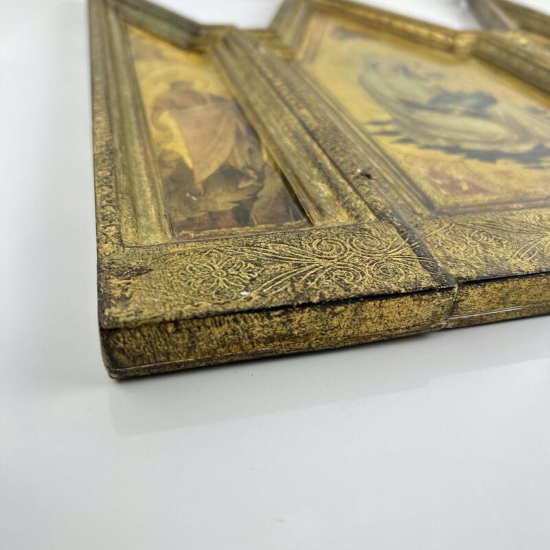 Icona antica religiosa sacra in legno dorato Madonna con il Bambino trittico Categoria Oggetti sacri - rosari