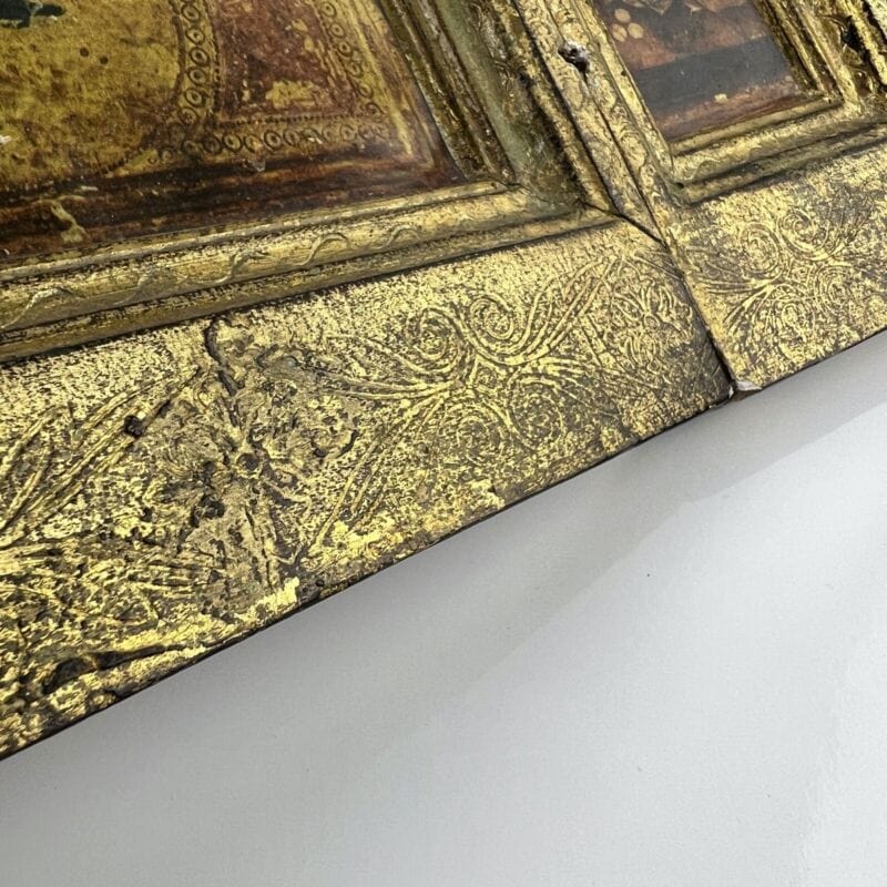Icona antica religiosa sacra in legno dorato Madonna con il Bambino trittico Categoria Oggetti sacri - rosari