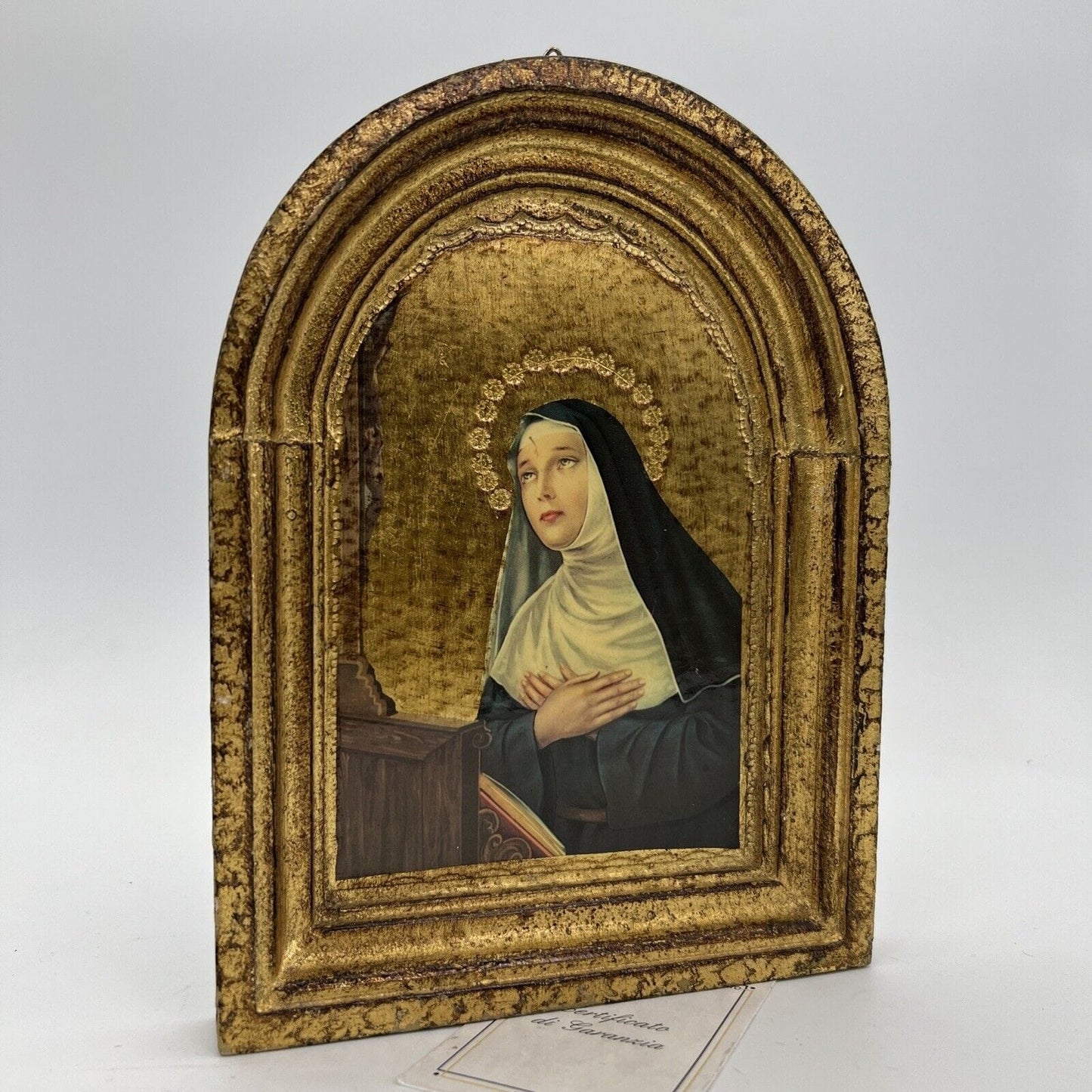Icona fiorentina religiosa stile antico in legno e oro Santa Rita da Cascia Categoria Oggetti sacri - rosari