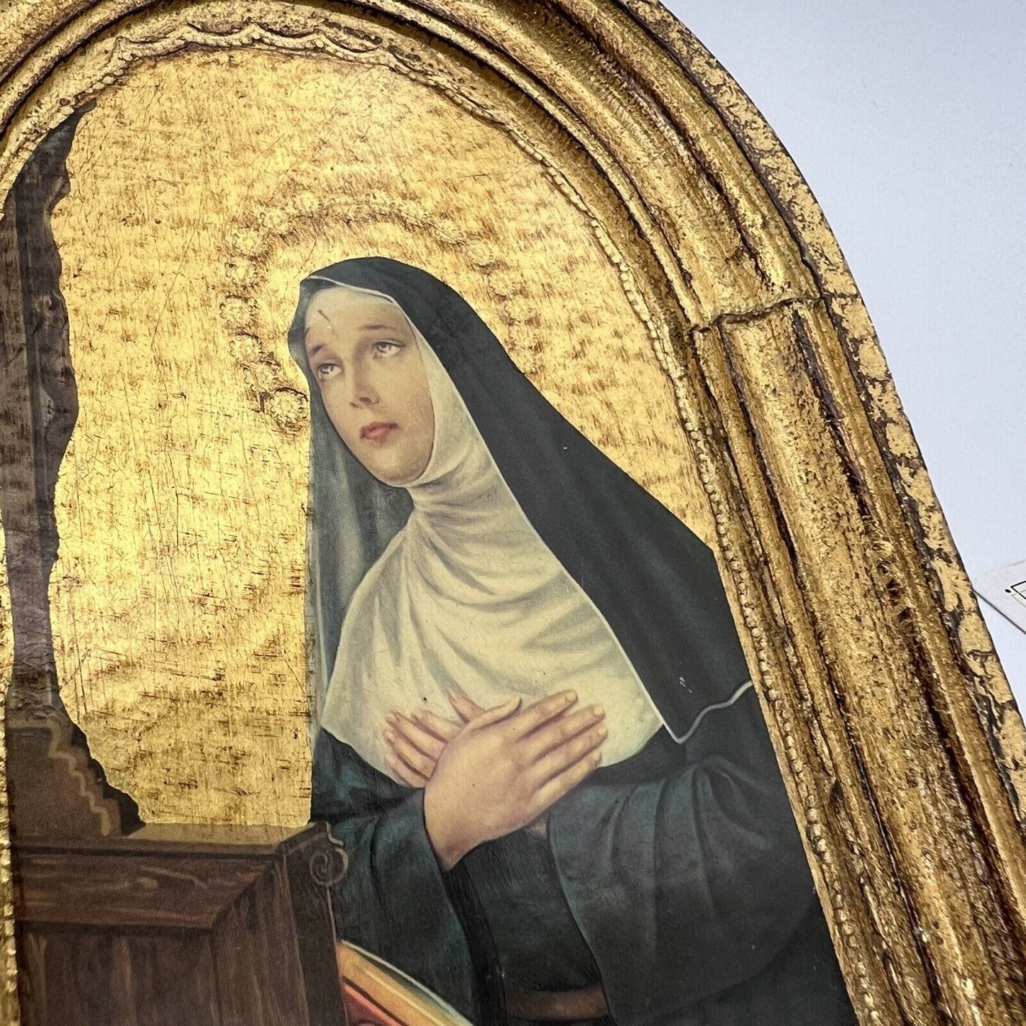 Icona fiorentina religiosa stile antico in legno e oro Santa Rita da Cascia Categoria Oggetti sacri - rosari