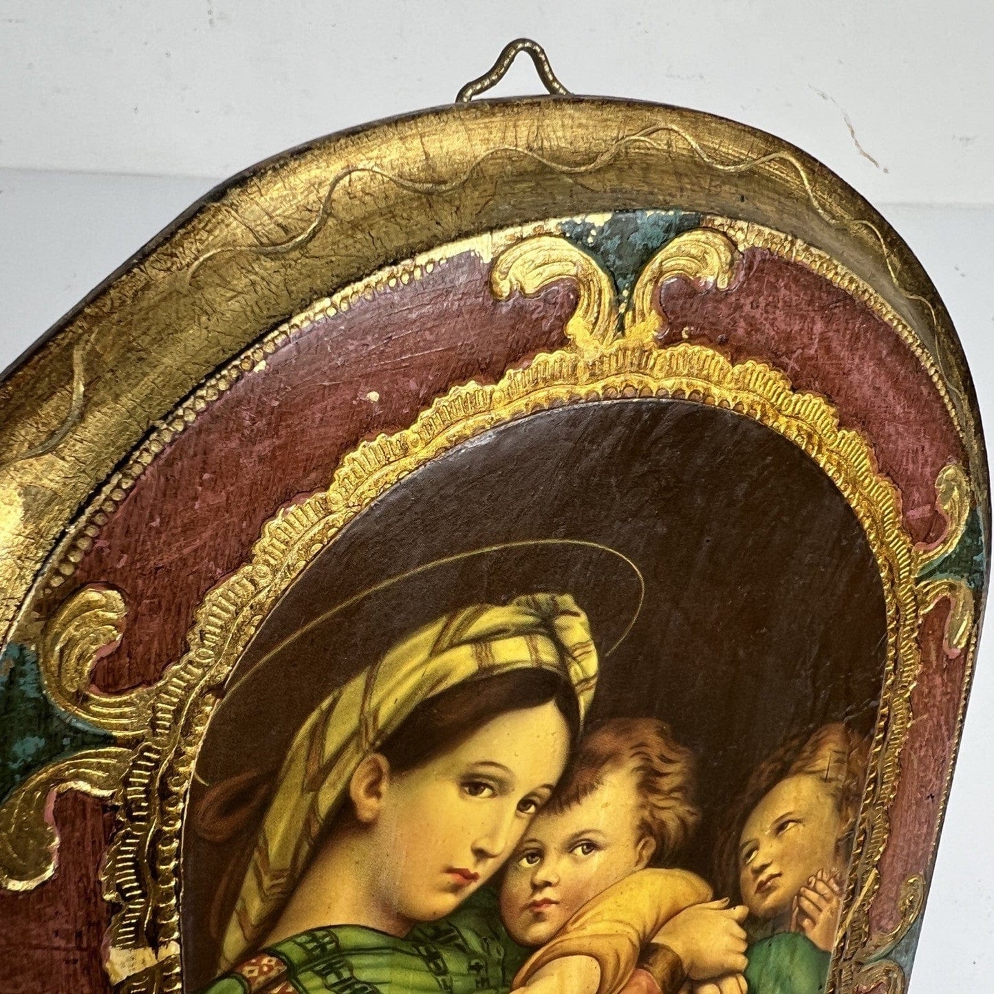 Icona Religiosa tavola legno Madonna della Seggiola antica Fiorentina Raffaello Categoria Oggetti sacri - rosari