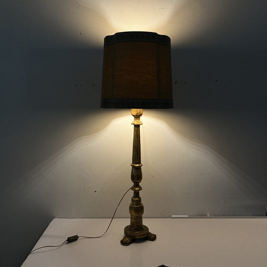 Lampada antica da tavolo in legno dorato oro Lume Candeliere epoca '800 Categoria Lampade Appliques