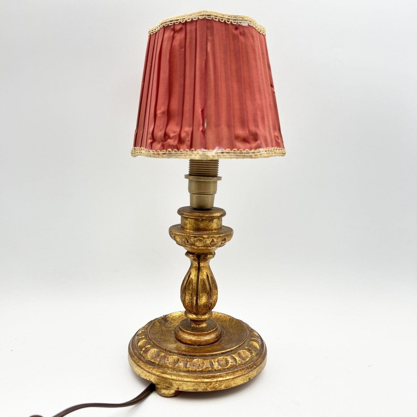 Lampada antica da tavolo vintage Abatjour foglia oro Lume in legno con paralume Categoria Lampade Appliques