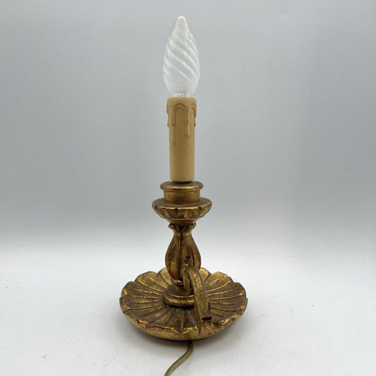 Lampada Bugia antica da tavolo vintage Abatjour a foglia Oro Lume in legno Categoria Lampade Appliques