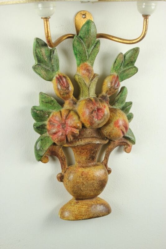 Lampada da parete muro in legno scolpito motivo frutta tessuto Florenz Lamp 2276 Categoria Lampade Appliques
