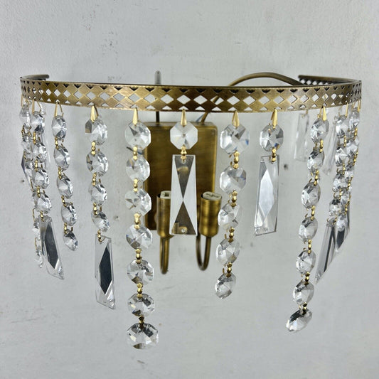 Lampada da parete retro applique metallo finitura ottone e strass in cristallo Categoria Lampade Appliques