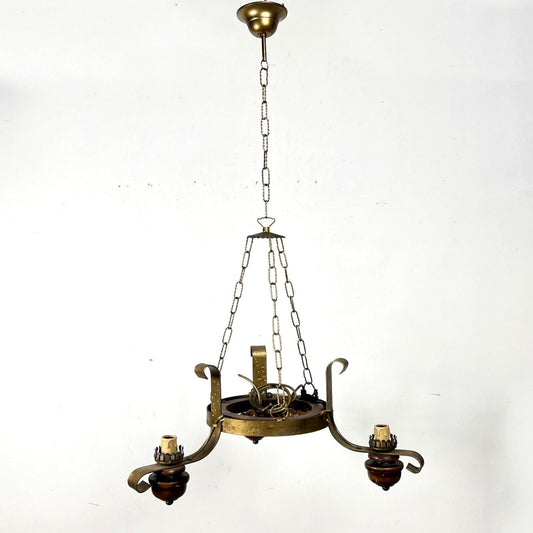 Lampadario vintage in legno e ferro oro stile rustico da taverna con candele Categoria Lampade Appliques