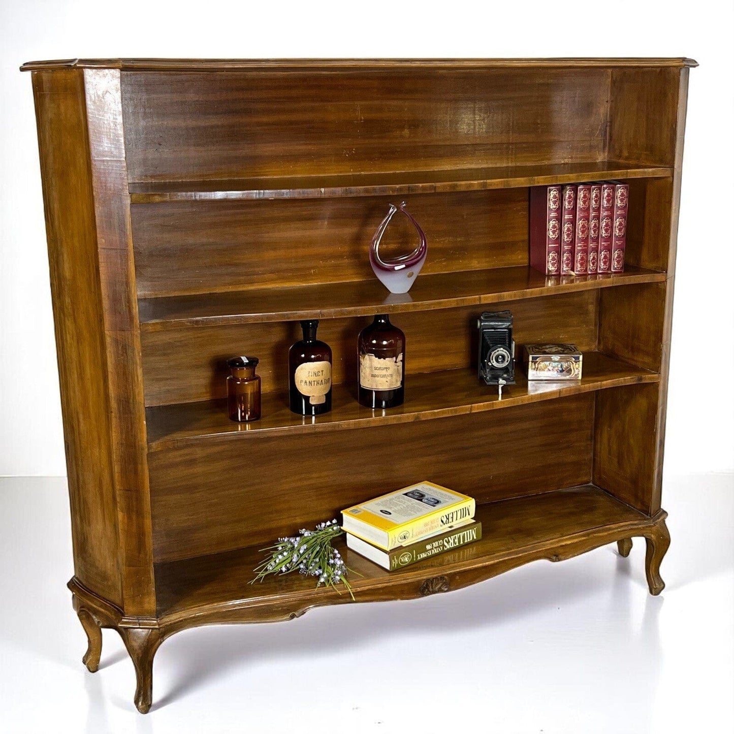 Libreria antica Etagere 900 mobile vintage in legno di noce lastronato soggiorno Categoria Vetrine