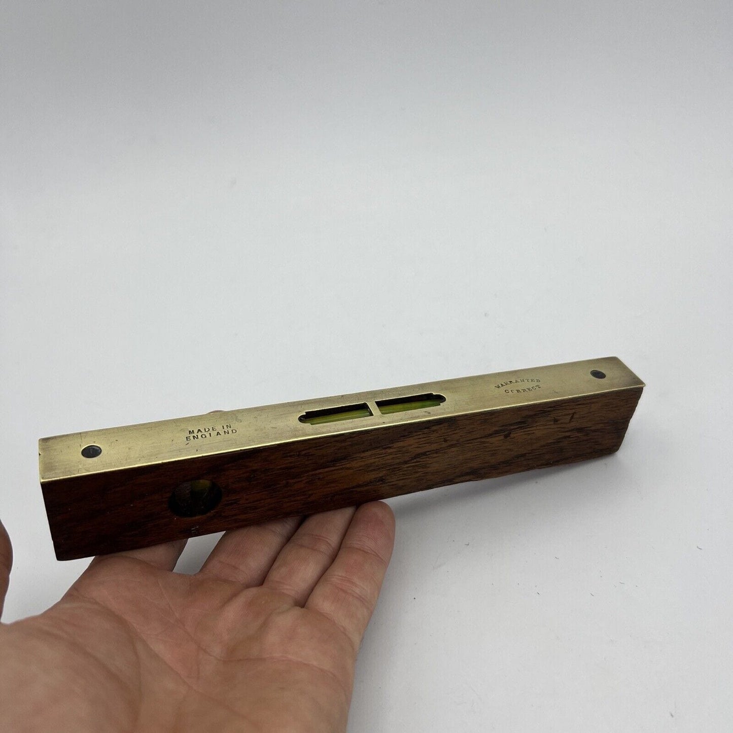 Livella a due bolle antica in legno e ottone XX secolo inglese strumento 900 Categoria Attrezzi e Strumenti