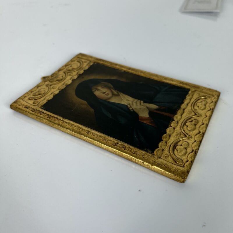 Madonna addolorata del Sassoferrato antica in legno e oro Icona religiosa 1960 Categoria  Oggetti sacri - rosari