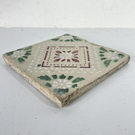 Mattonella Antica Decorativa Piastrella Riggiola vecchia Maiolica D'epoca Art 8 Categoria Arte e antiquariato:Porcellana e ceramica:Piastrelle e mattonelle