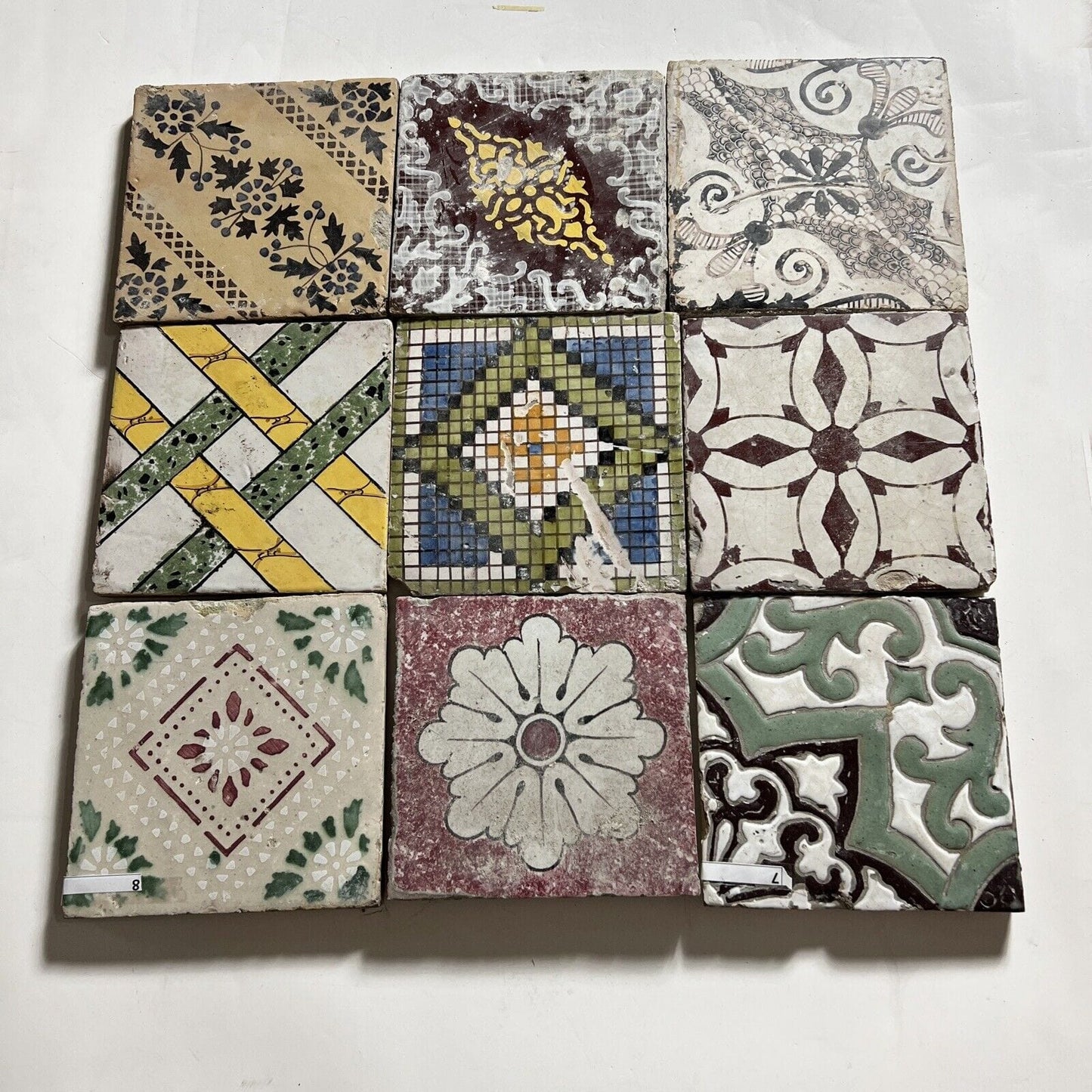 Mattonella Antica Decorativa Piastrella Riggiola vecchia Maiolica D'epoca Art132 Categoria Arte e antiquariato:Porcellana e ceramica:Piastrelle e mattonelle