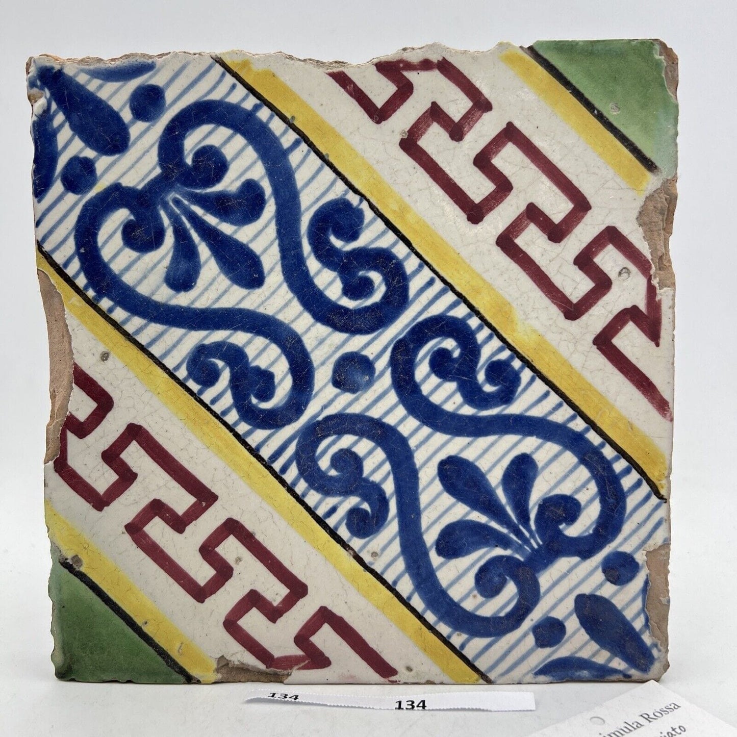 Mattonella Antica Decorativa Piastrella Riggiola vecchia Maiolica D'epoca Art134 Categoria Arte e antiquariato:Porcellana e ceramica:Piastrelle e mattonelle