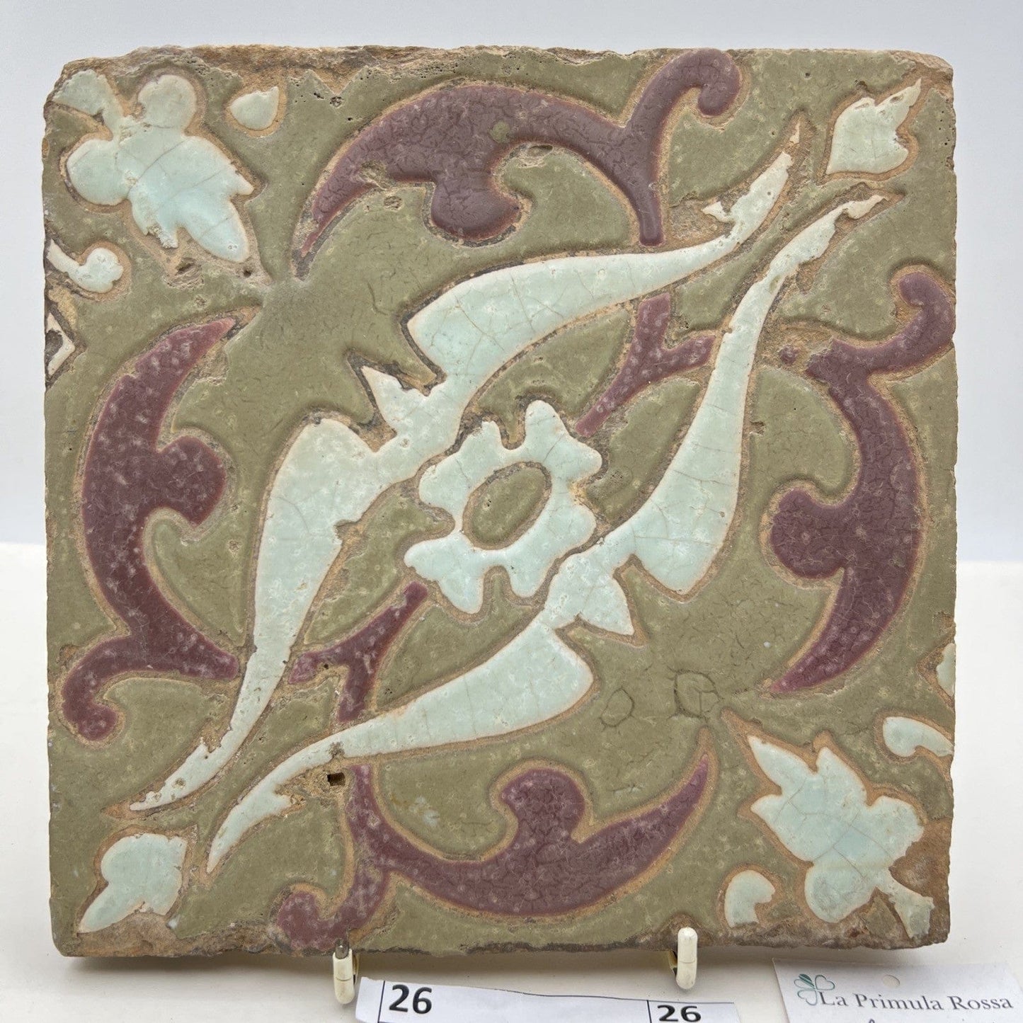 Mattonella Antica Decorativa Piastrella Riggiola vecchia Maiolica D'epoca Art26 Categoria Arte e antiquariato:Porcellana e ceramica:Piastrelle e mattonelle