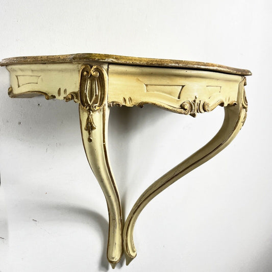 Mensola consolle antica in legno stile barocco con cassetto a goccia dipinta Categoria Mensole