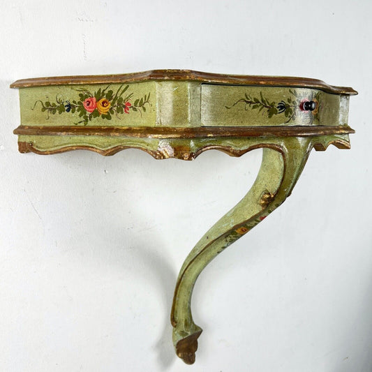 Mensola consolle antica veneziana in legno con cassetto laccata oro verde parete Categoria Mensole