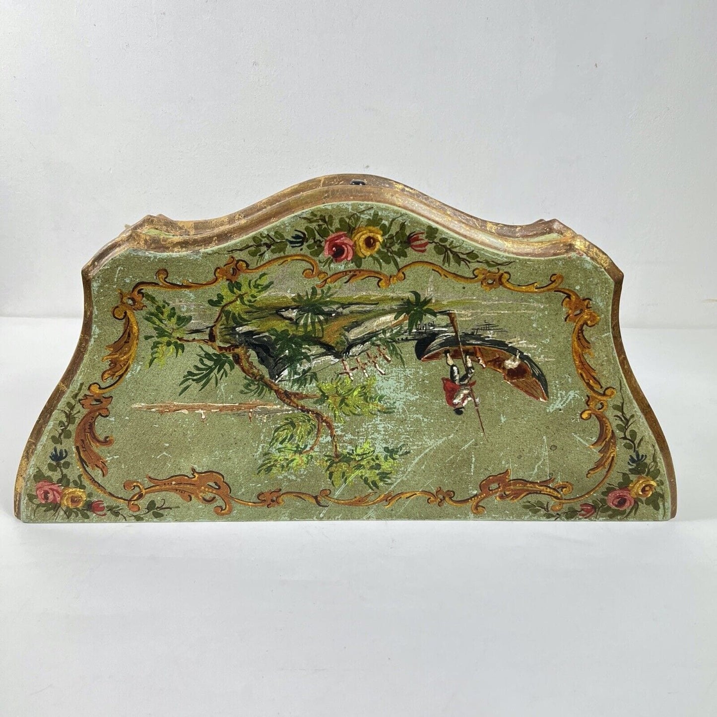 Mensola consolle antica veneziana in legno con cassetto laccata oro verde parete Categoria Mensole