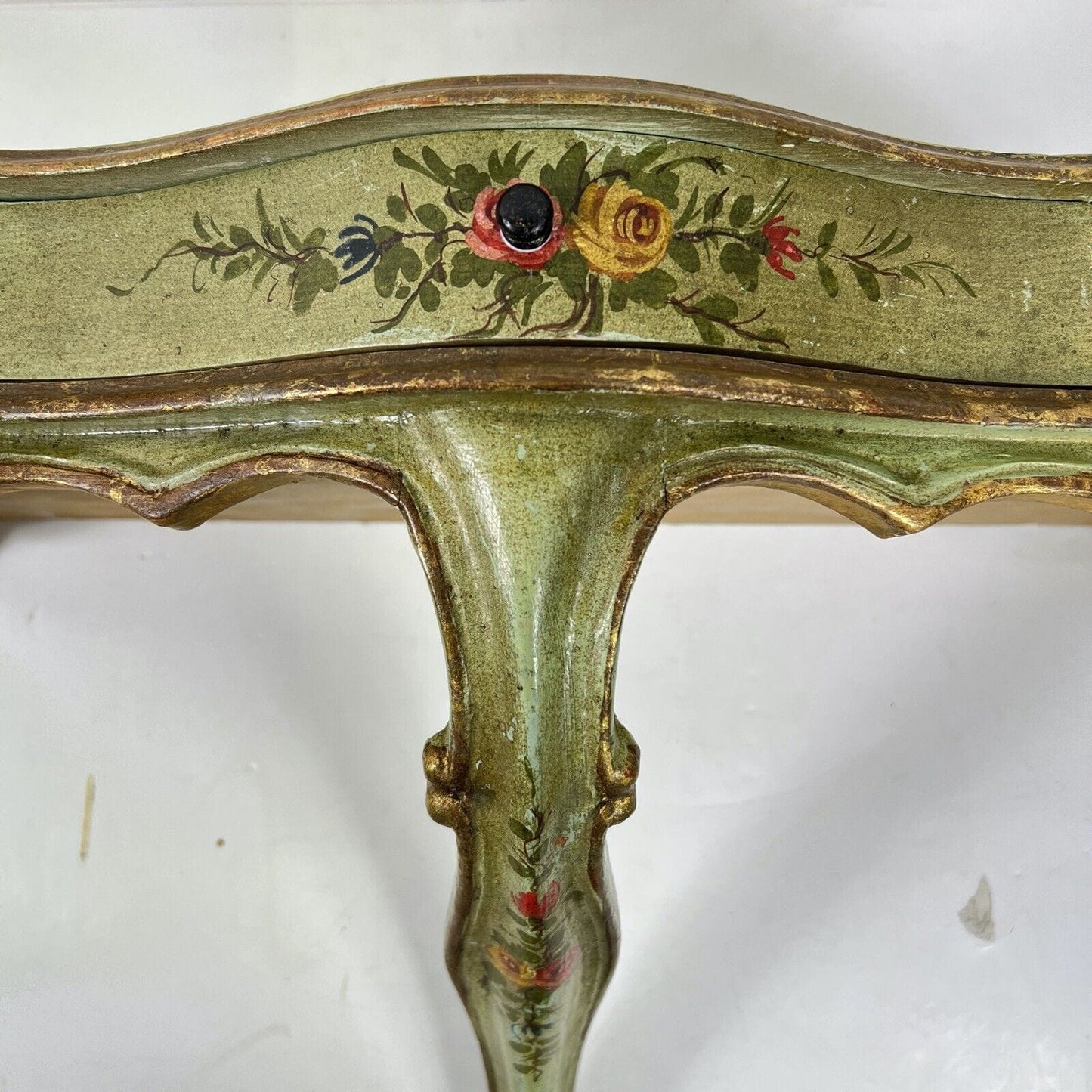 Mensola consolle antica veneziana in legno con cassetto laccata oro verde parete Categoria Mensole