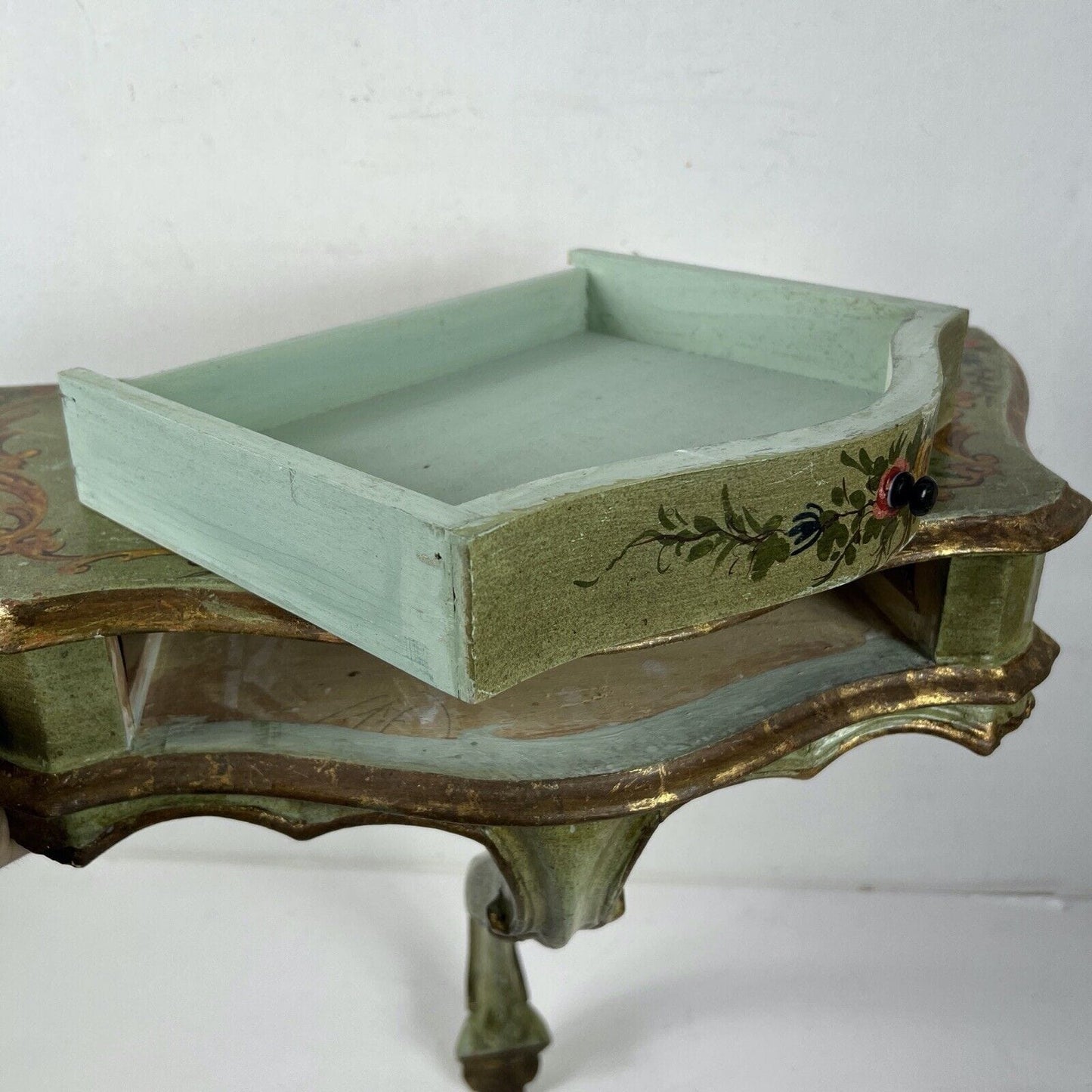Mensola consolle antica veneziana in legno con cassetto laccata oro verde parete Categoria Mensole