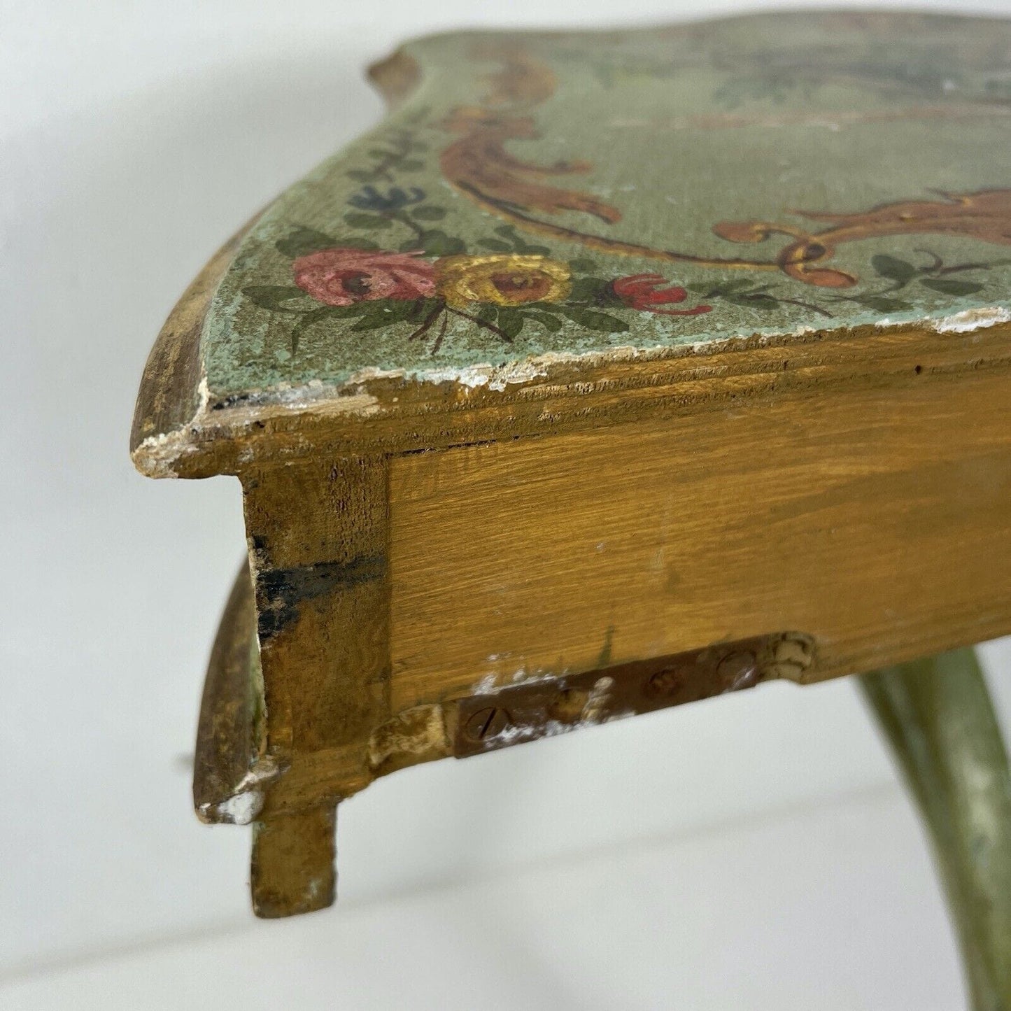 Mensola consolle antica veneziana in legno con cassetto laccata oro verde parete Categoria Mensole