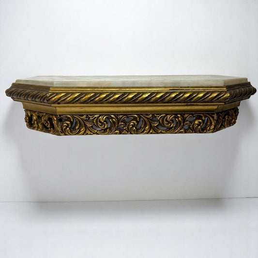 Mensola da parete Antica in legno oro mensolina a sospensione dorata con marmo Categoria Mensole