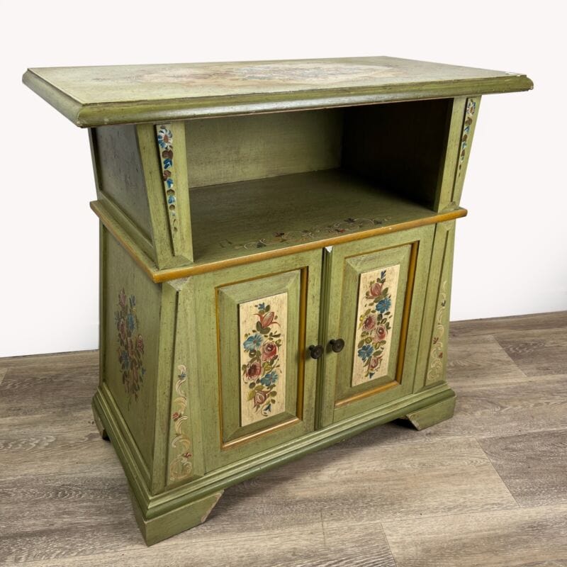 Mobile Porta TV stile antico 700 in legno tirolese dipinto a mano verde fiori Categoria Arredamento