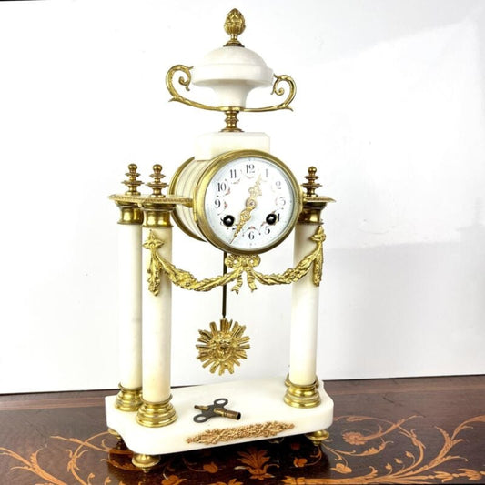Orologio a Pendolo da Tavolo Antico Francese camino in marmo bronzo Funzionante Categoria Orologi, Accessori & Ricambi