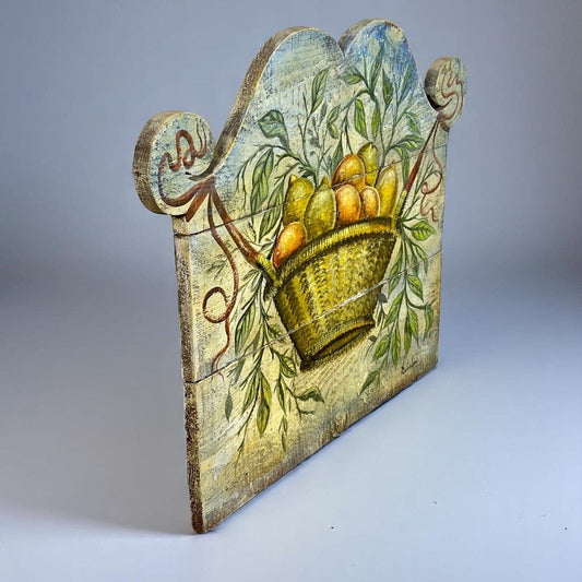 Pannello decorativo in stile antico 700 in legno dipinto Natura Morta Frutta Categoria Letti & Testate